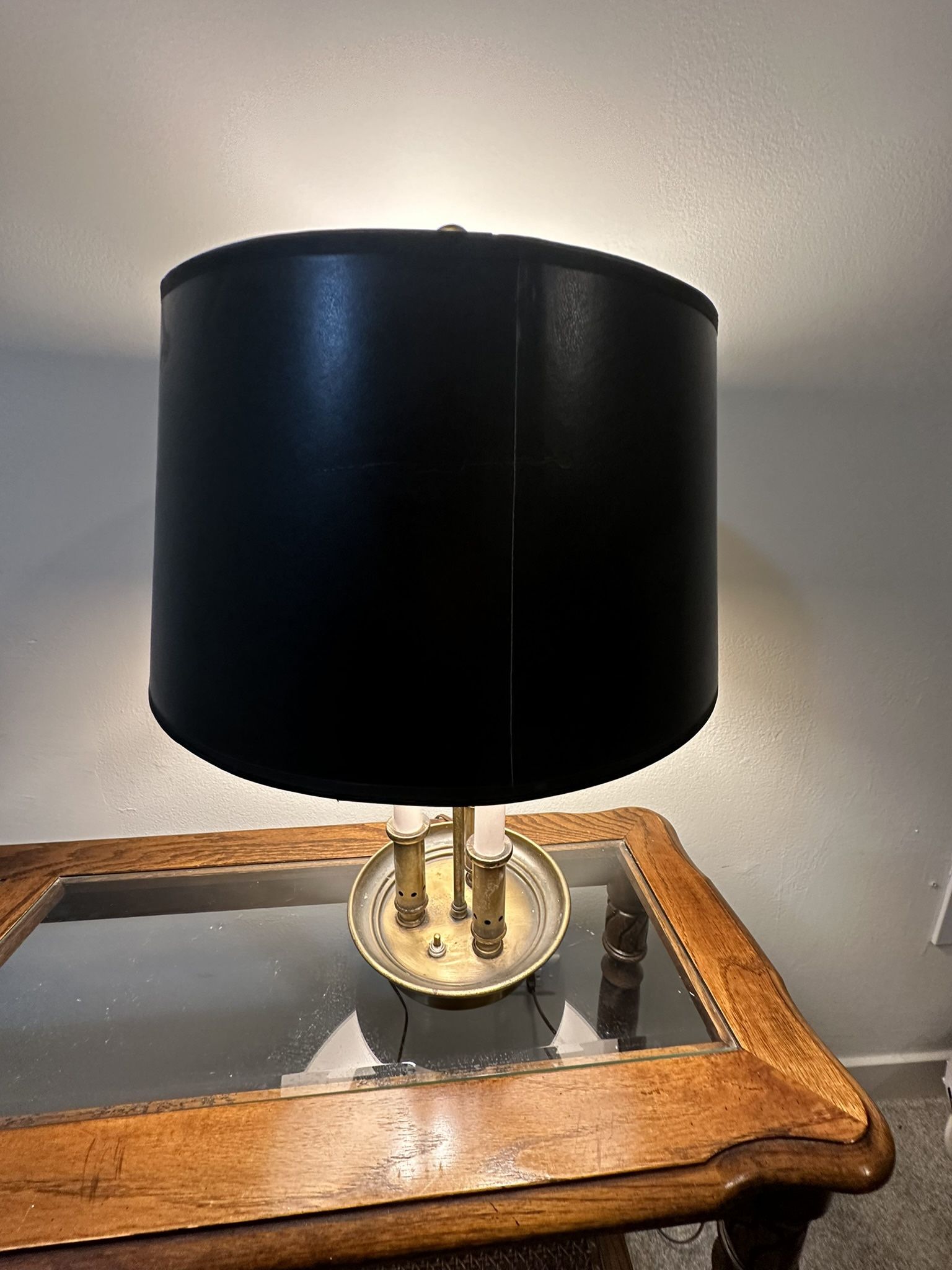 Vintage French Vintage Stiffel Brass Bouillotte Candlestick Lamp with Drum Shade