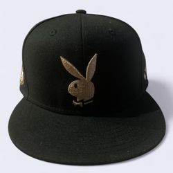 PLAYBOY GOLD RUSH SCRIPT FITTED MENS SZ 7 5/8 ADULT HAT BLACK GOLD  
