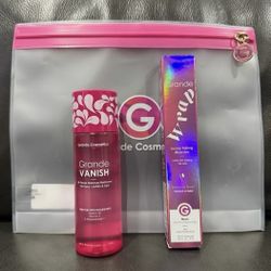 Grande cosmetics set cosmetic bag, grande wrap mascara, grande vanish makeup remover  Brand new