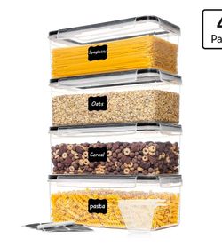 Vtopmart Pasta Storage Containers, 4 Pack, 3.2L Airtight Canisters
Horizonta Storage Design, Easy Access, Airtight BPA-Free Containers, Reusable Label