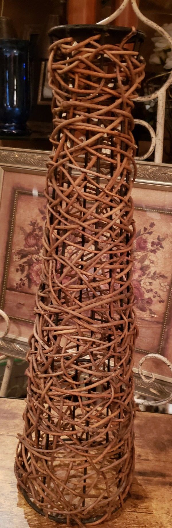 Huge 24 In Wicker Candle Holder