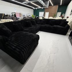 ฿ Luxury Black Corduroy Sectional - Extra Deep, Ultra Soft, and Built for Real Comfort