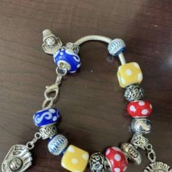Charm Bracelet- Charms Bracelet (baseball , Basketball , Volleyball And Football ) Plus Colorful Beads 