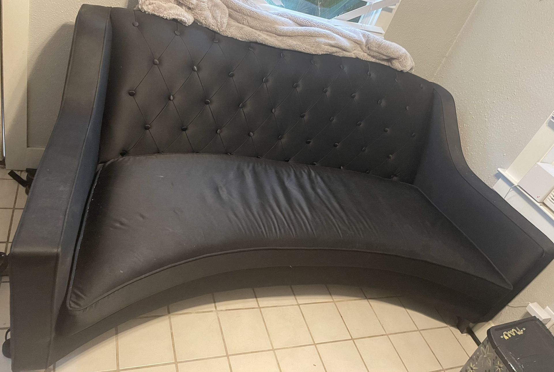 Black Silk Fabric Couch (3 Person Couch)