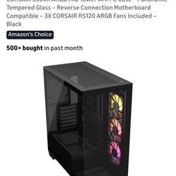 CORSAIR 3500X ARGB Mid-Tower ATX PC Case – Panoramic Tempered Glass – Reverse Connection Motherboard Compatible – 3X CORSAIR RS120 ARGB Fans Included 