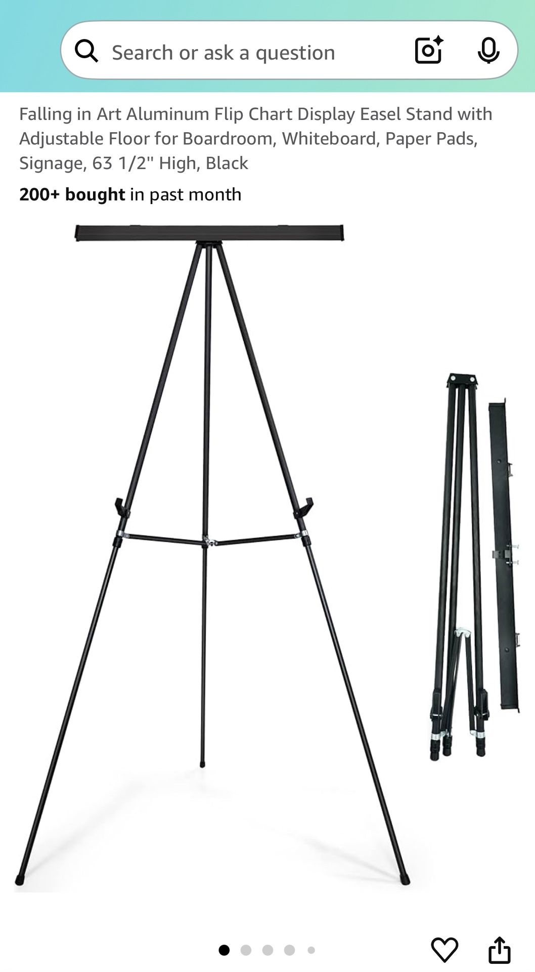 Falling in Art Aluminum Flip Chart Display Easel Stand with Adjustable Floor for Boardroom, Whiteboard, Paper Pads, Signage, 63 1/2'' High, Black