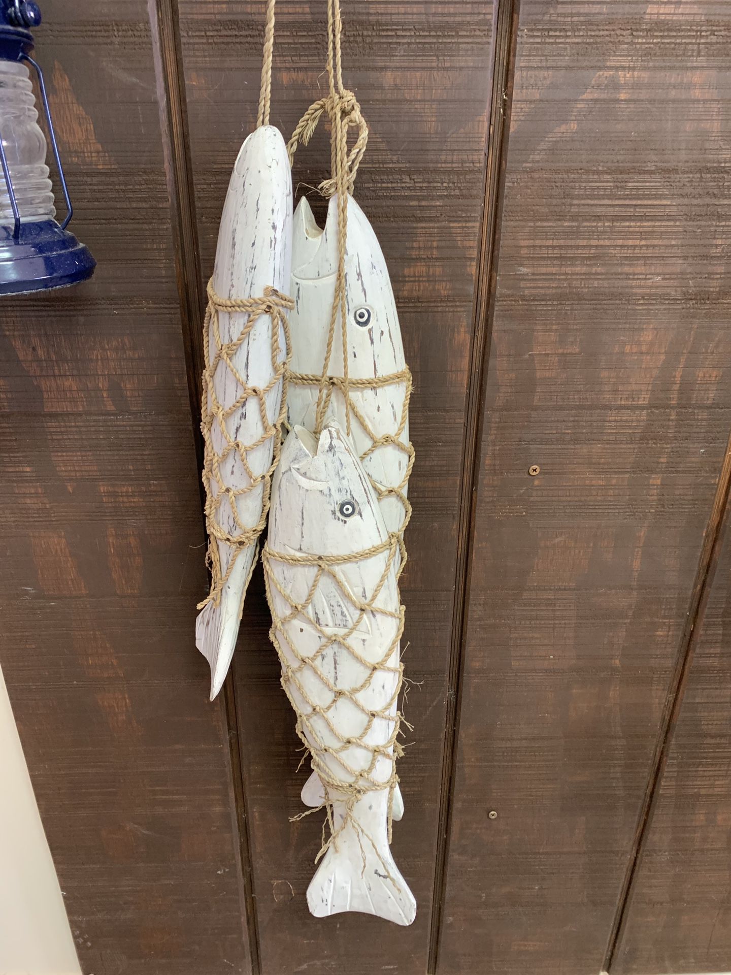 Decorative wood fish on string nautical boat beach lake decor
