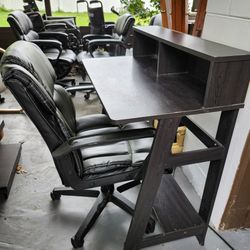Compact Dark Brown Desk And Desk Chair Needs A Seat Cover