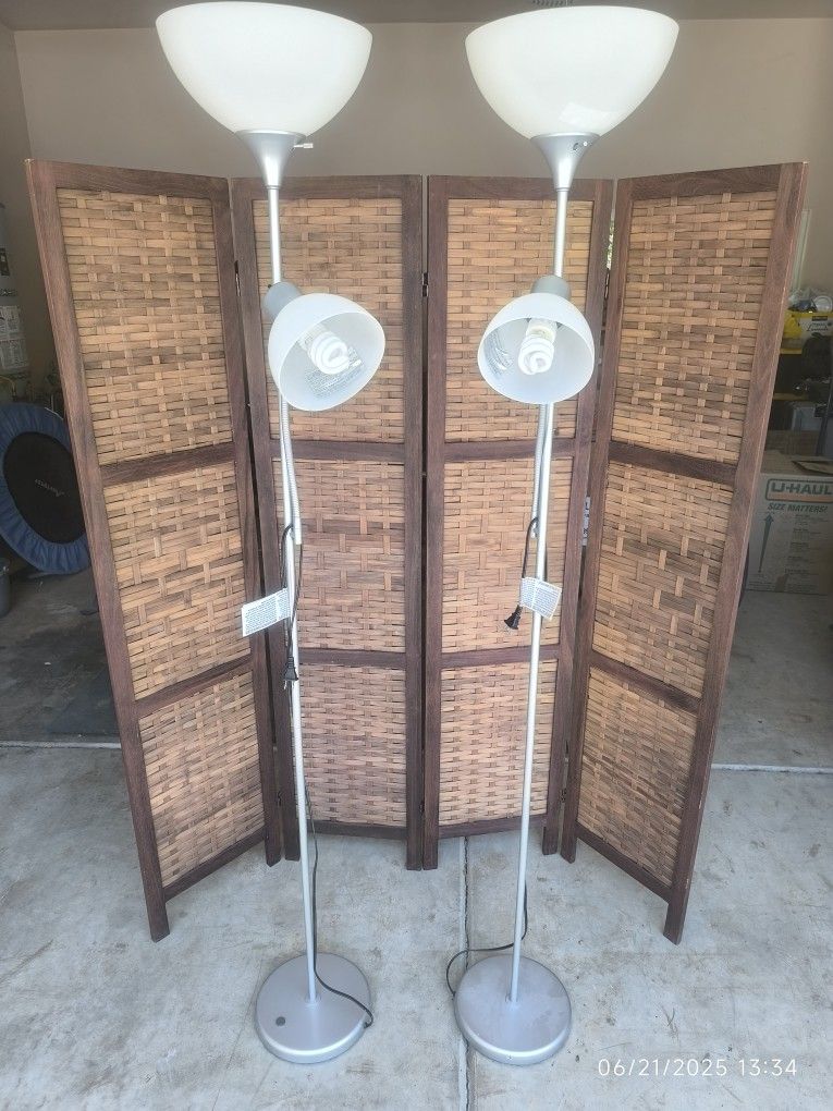 $20 Set of 2 Silver Floor Lamps with Reading Lights
