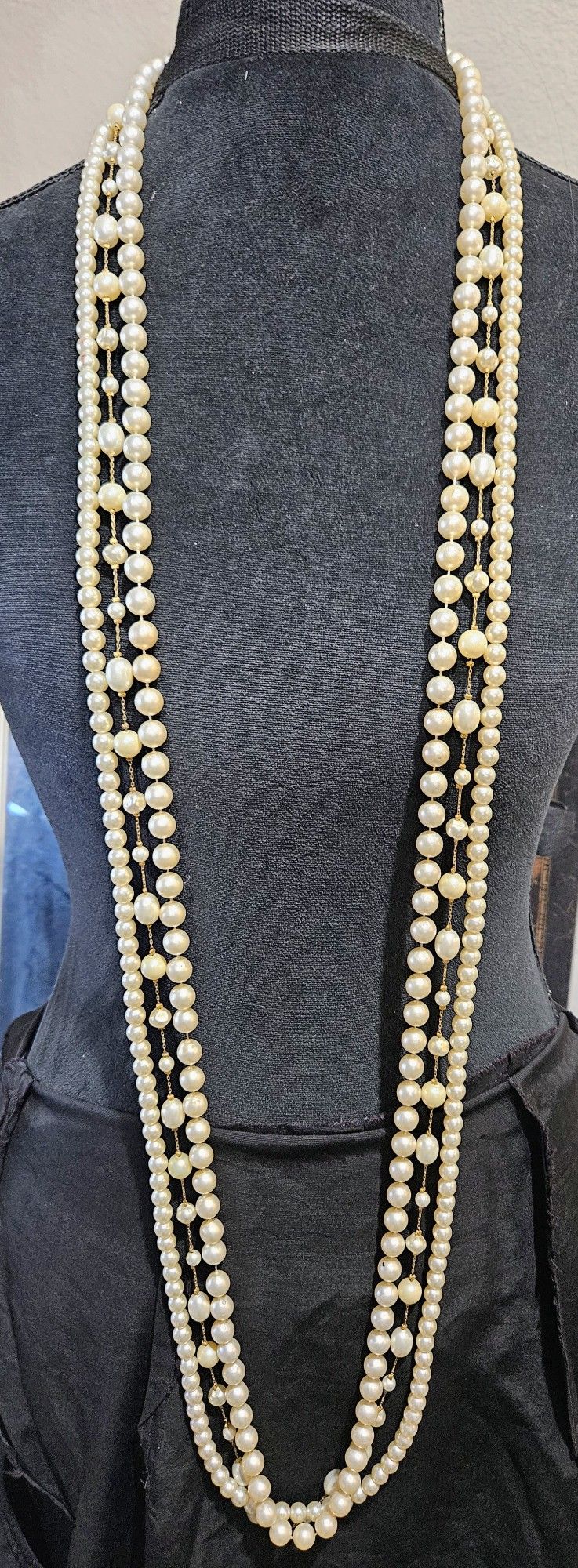3x Extra Long 60" Faux Pearl Necklaces - FLAPPER / GATSBY HALLOWEEN COSTUME LOT