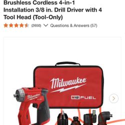 Milwaukee M12 FUEL 12V Lithium-Ion Brushless Cordless 4-in-1 Installation 3/8 in. Drill Driver with 4 Tool Head (Tool-Only)
