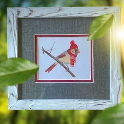 Cardinal with Hat - Custom Framed