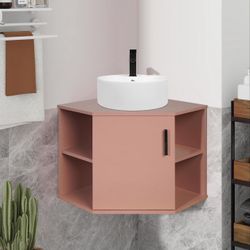 28-Inch Floating Bathroom Corner Vanity with Open Shelve, Pink Wall Mounted Design for Small Space, (AB88)