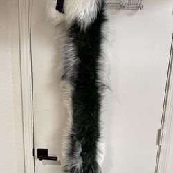 Lily & Violetta Genuine Fox Fur Scarf Stole Green White Long Fur Collar Luxury
