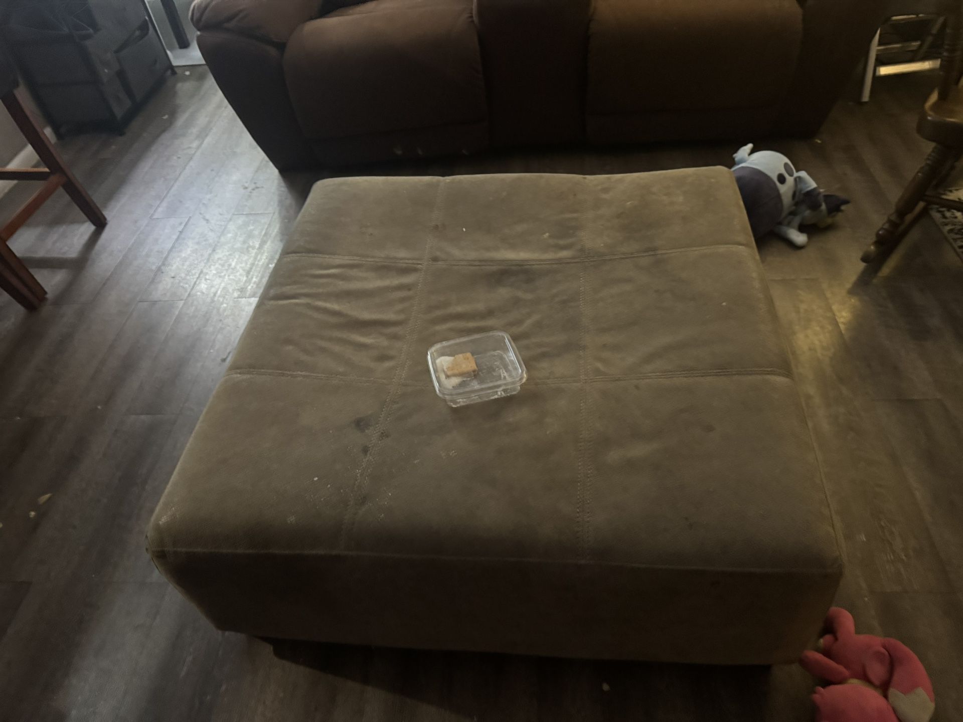 Ottoman Suede Leather Square. Light Grey