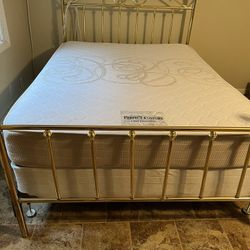 Queen Size Rod Iron Bed  With New Mattress & Box Spring