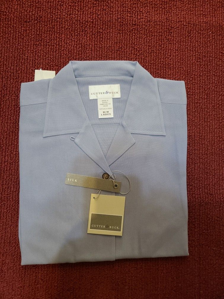 Cutter And Buck Silk Blue Ladies Polo New Short Sleeve Medium In Bag