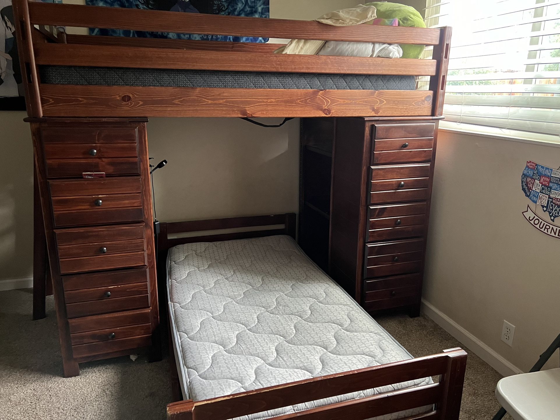 Free Solid Wood Bunk Bed With Drawers