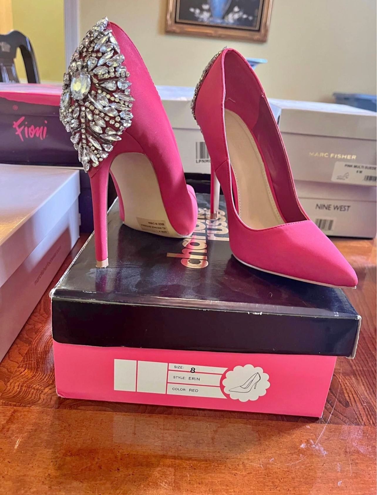 Red Pumps with Studded Heel