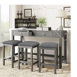 4 Piece Counter Height Table Set With Storage Drawers 