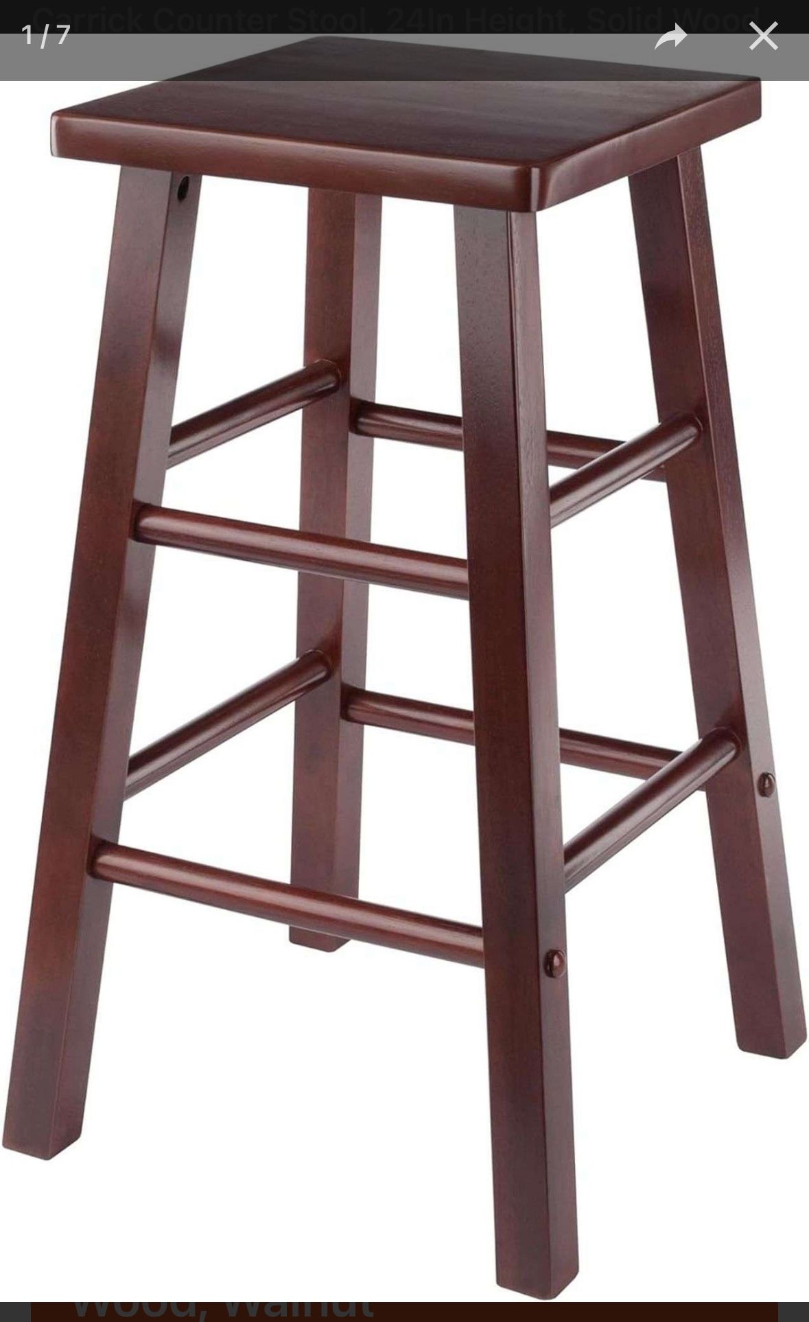 Winsome Carrick Counter Stool, 24In Height, Solid Wood, Walnut