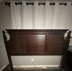 Dark Wood Headboard with Shutter Panel Detail and dresser!!