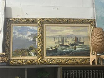 Pair of Mediterranean Coastal Paintings – Ornate Gold Frames – $450 OBO 📦 Florida