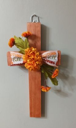 Decorative Wooden Cross Fall Floral Wall Hanging