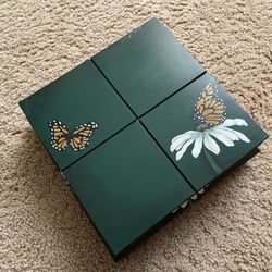 Green Painted Wooden Jewelry / Storage Box 