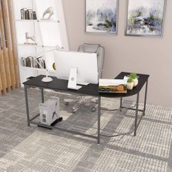 BLACK L-Shape Modern Wooden Top Computer Desk w/ CPU Stand
