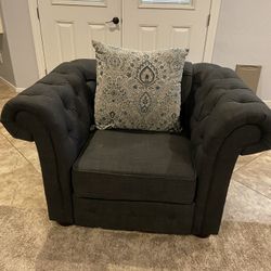 Linen Tufted Scroll Arm Chair