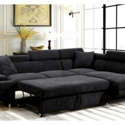 Black Sectional Sofa With Pullout (Free Delivery)