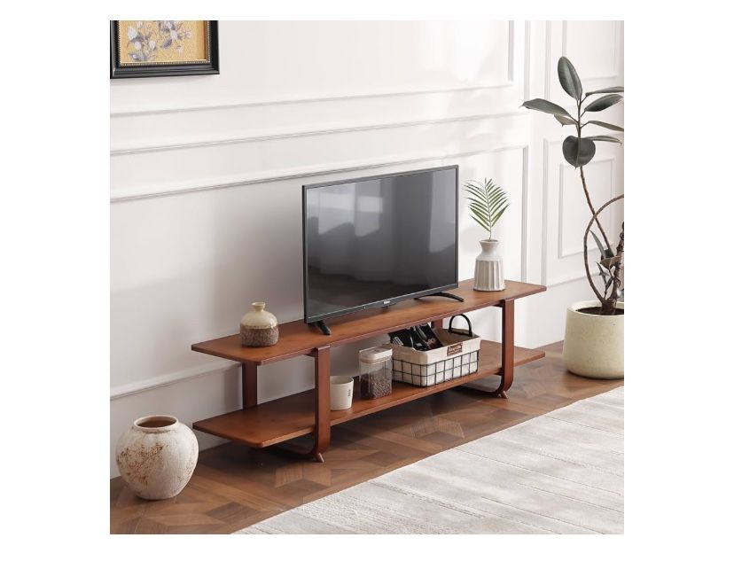 Welnow Mid Century Bamboo 2-Tier TV Stand Up To 65”