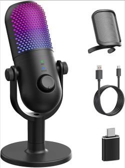 Live Streaming USB Microphone for PC Gaming: Condenser Microphone RGB