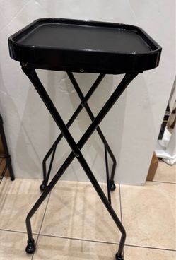 Black Folding Salon Tray Cart on Wheels – Portable Utility Table