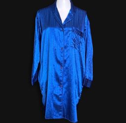Vintage Charter Club Royal Blue Brushed Back Satin Sleepshirt Nightgown - Size M (oversized)