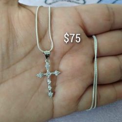 925 Sterling Silver Chain With The Pendant/Cadena Con Dije De Cruz De Plata 925