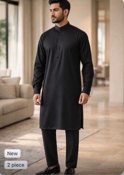 Men's Black Kurta Shalwar 2-Piece Set