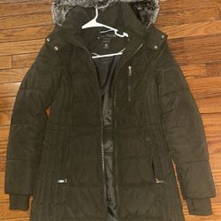 Nautica Green Puffer Coat Faux Fur Hood Size S