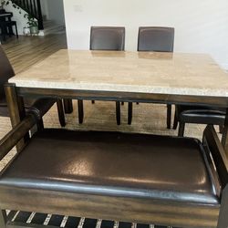 Like New 6-Piece Marble Top Dining Set with Clear PVC Table Protector