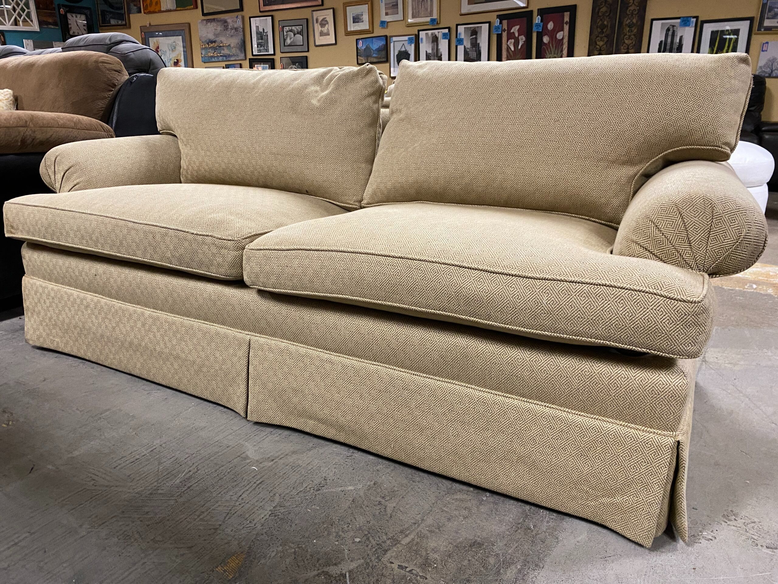 Beige Upholstered Diamond Patterned Sofa