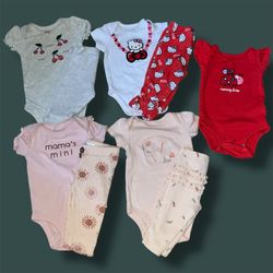 Baby Girl's 0-3 Month Bodysuit & Pants Set Lot
