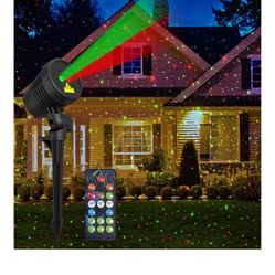 Christmas Projector Lights Outdoor Waterproof with Remote Control, Outdoor Christmas Decorations Garden & Landscape Lights with Red and Green Stars fo