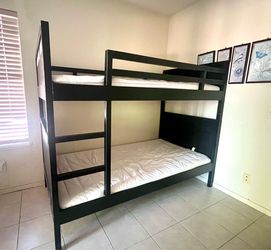 Black Wood Twin Bunk Bed with Mattresses