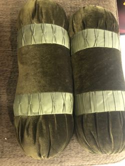 Green Velvet Rolled Pillows