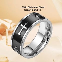 New Beautiful 316L Stainless Steel Cross band Set In Black SIZE 10 and 11 Available 