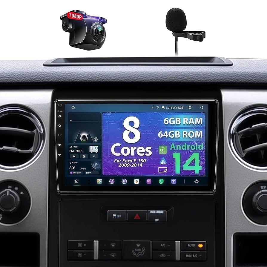 8 Core 6G+64G Car Radio for Ford F150 2009-2014, Android 14 F-150 Car Stereo with Wireless CarPlay & Android Auto, 9" HD OLED Touchscreen, SWC, AM/FM/