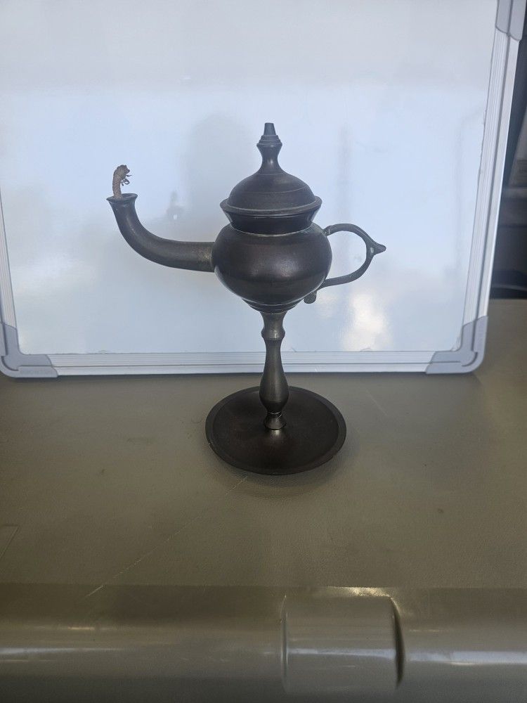 Early European Pewter Whale Oil Lamp