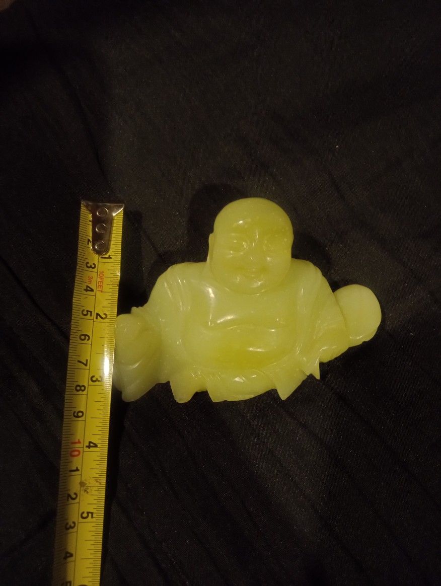 4.5"X3" Hand-carved Natural Light Green Jade Happy Buddha Statue