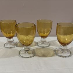 4 Amber Glass Goblets 
